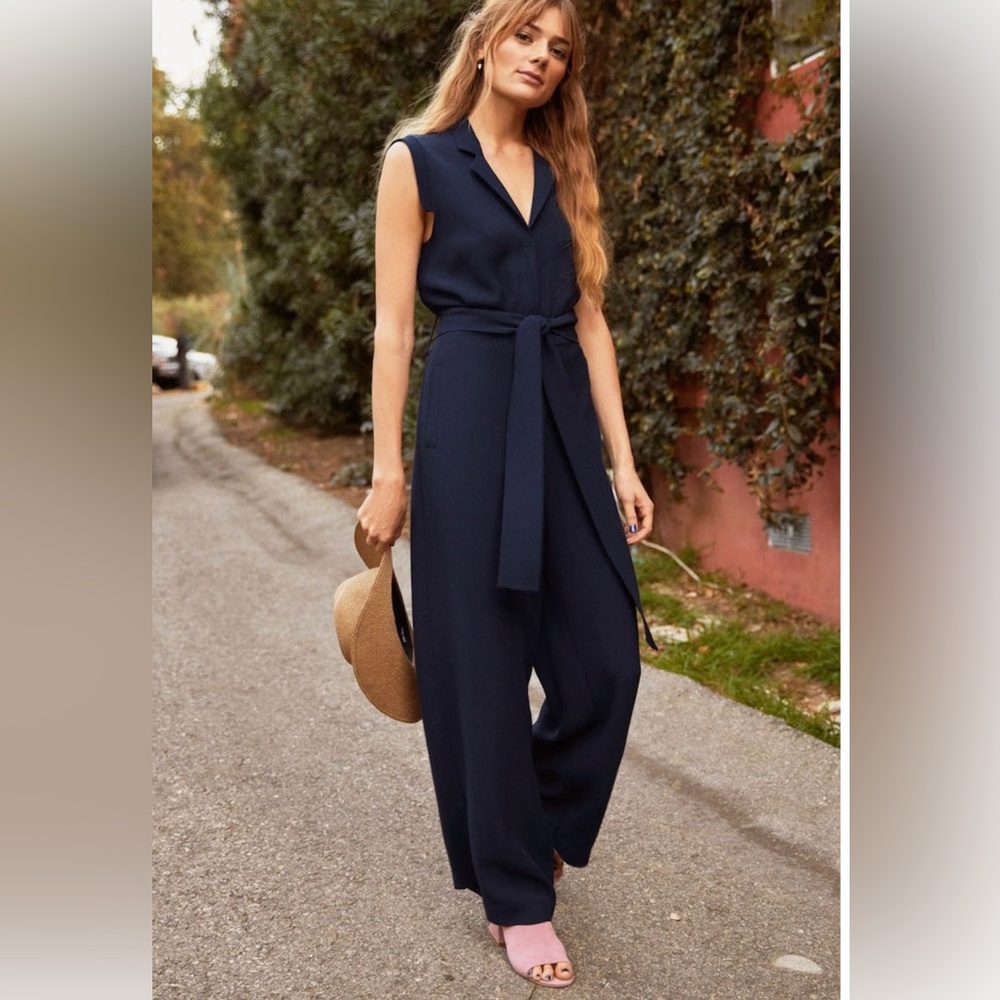 & Other Stories Navy Sleeveless Tie-Waist Jumpsuit